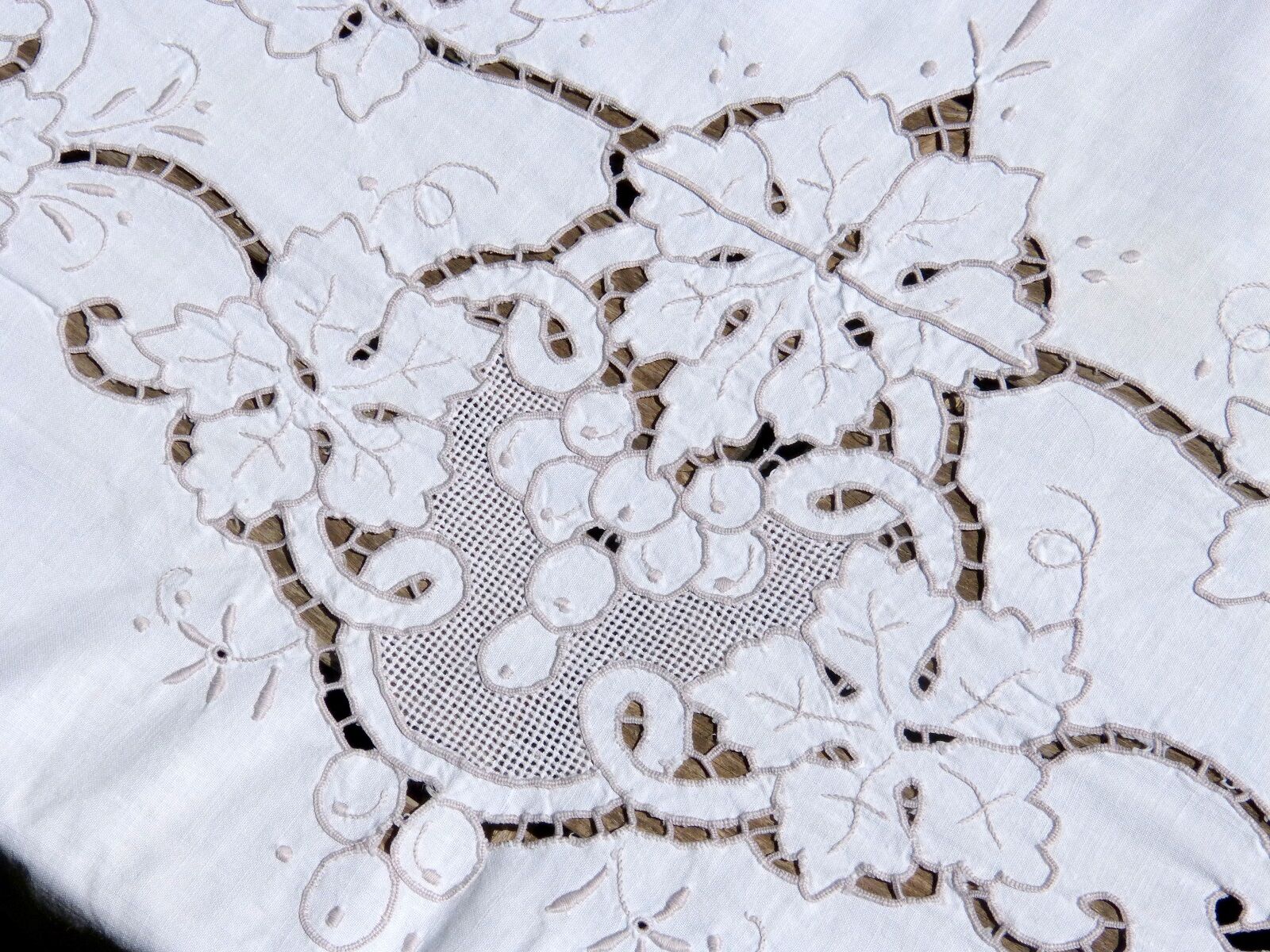 Old rectangular tablecloth hand embroidered