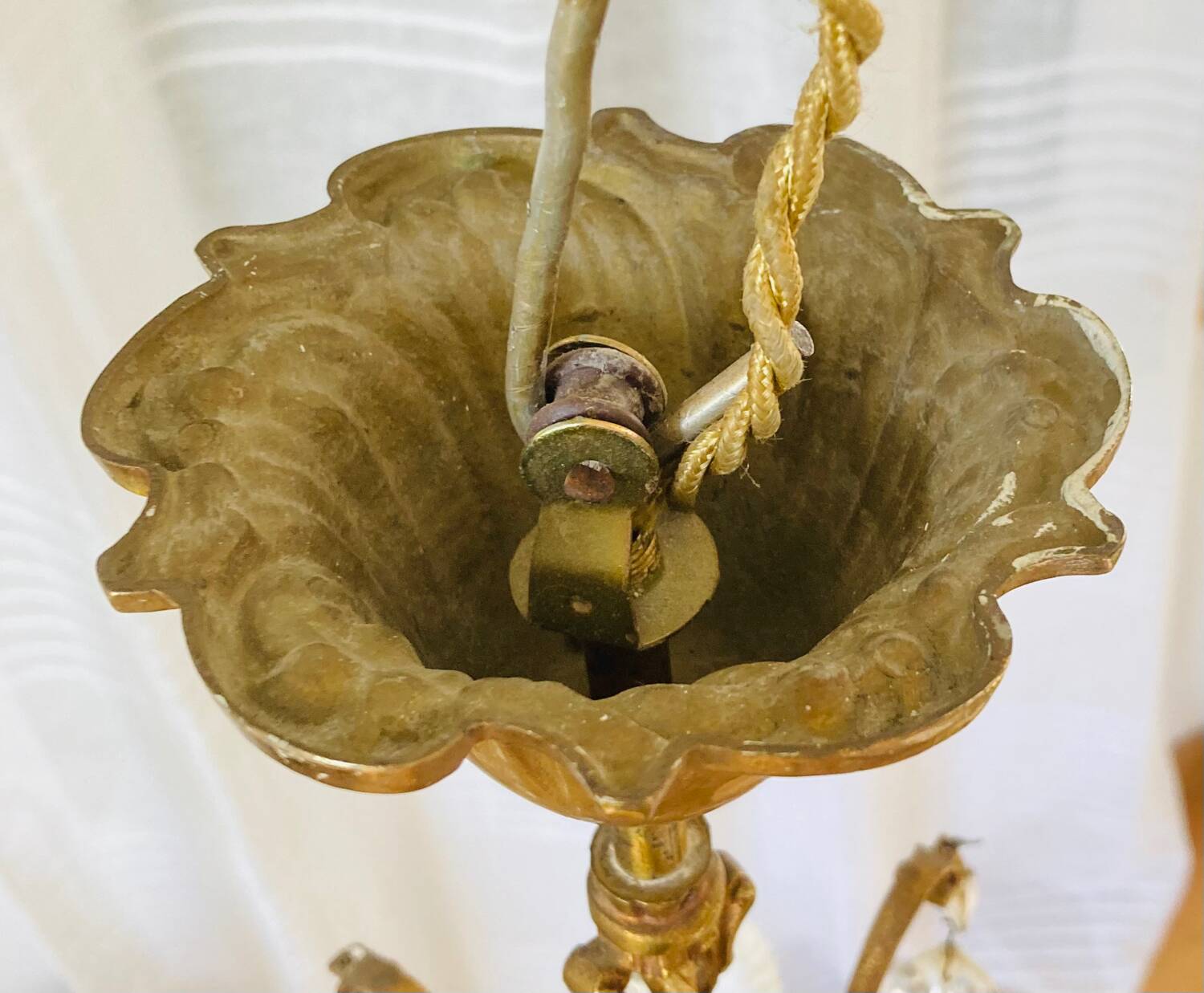 20th century gilded bronze cage chandelier with tassels