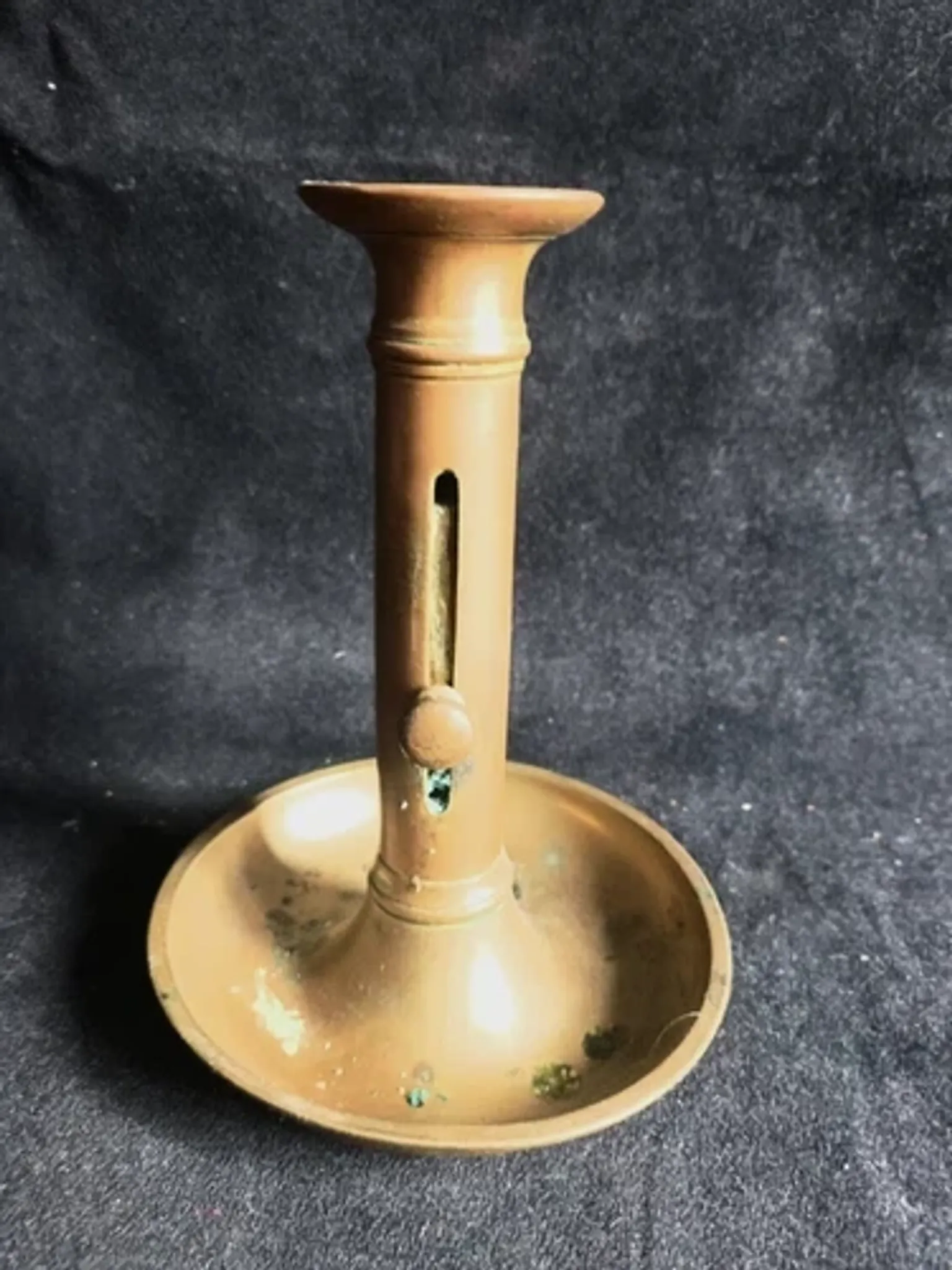 Set of 3 antique push-button bronze candlesticks from the Napoleonic III era.
