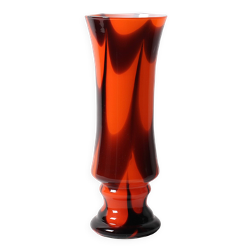 Vase vintage en verre de Murano bicolore orange et marron / Italie / années 1970