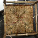 Vintage Corner Chair in Wood and Two-Tone Red-Green Straw