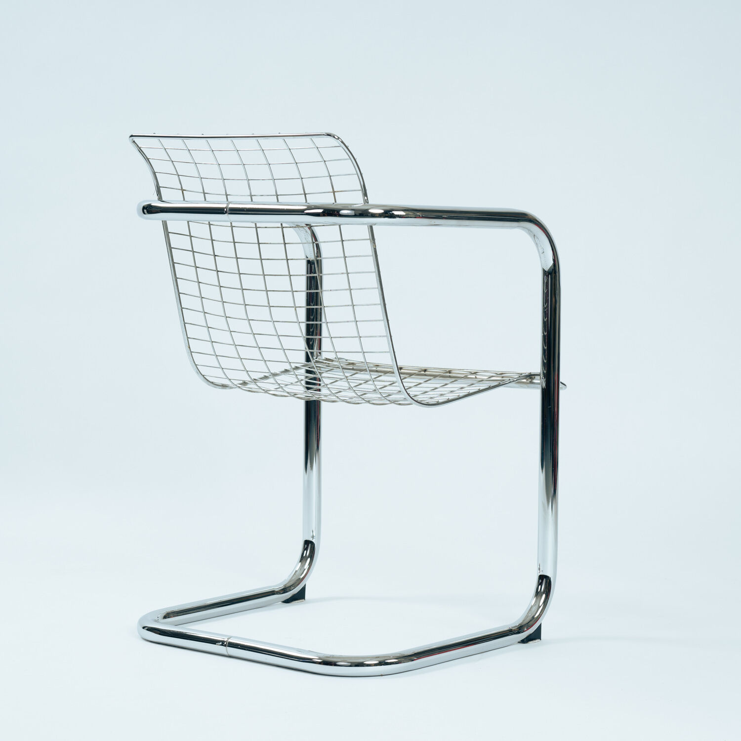 set of 4 Italian Wire Chairs, Chrome & Metallic Thread, 1974