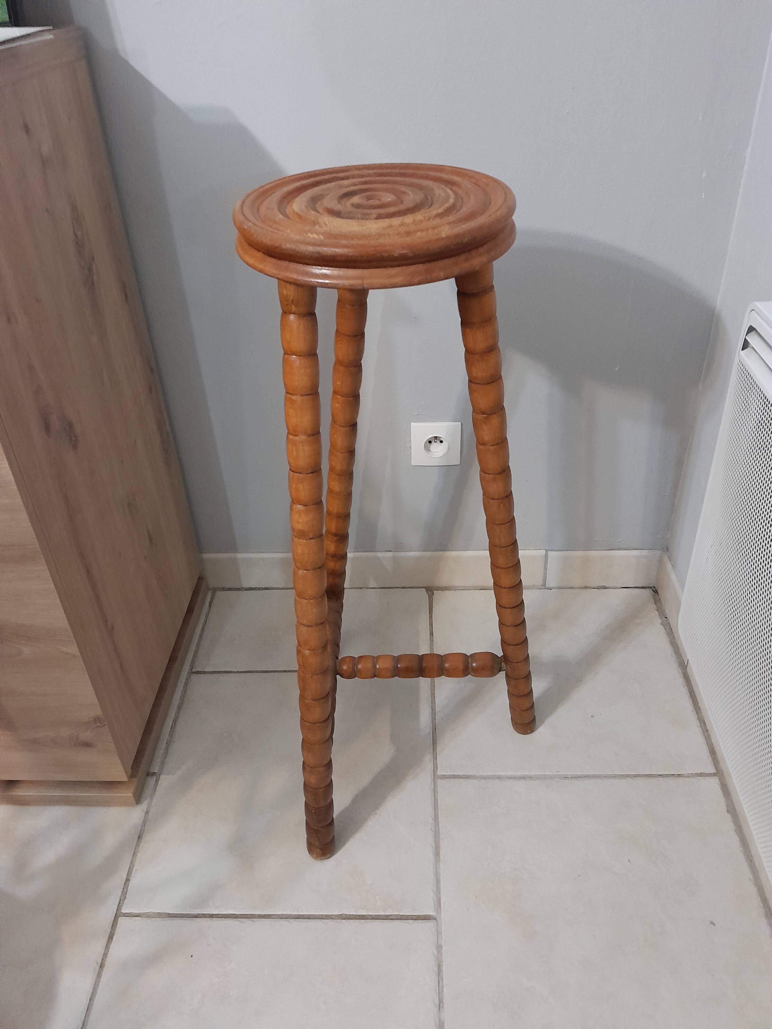 Pedestal table turned wooden stool vintage 50s
