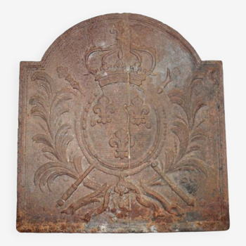 Cast iron fireplace plate decorated with fleurs-de-lys
