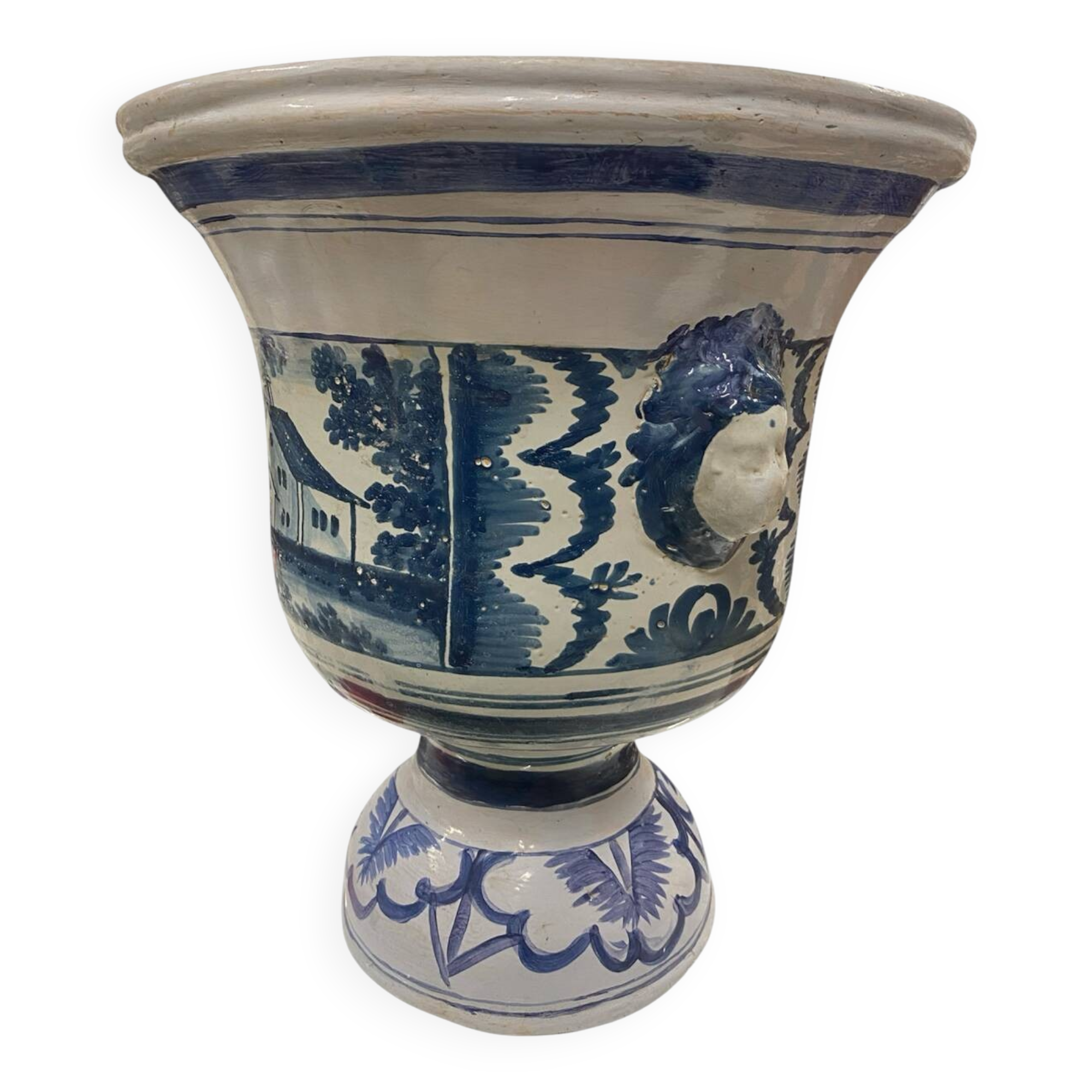 Cache-pot, antique blue earthenware vase