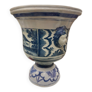 Cache-pot, vase en faïence - bleue