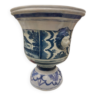 Cache-pot, antique blue earthenware vase