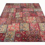 Red vintage patchwork area rug handmade wool living room carpet- 179x248cm