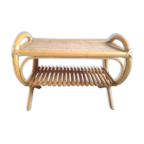 Side table in rattan and wicker curved vintage years 60/70