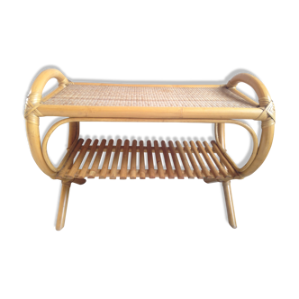 Side table in rattan and wicker curved vintage years 60/70