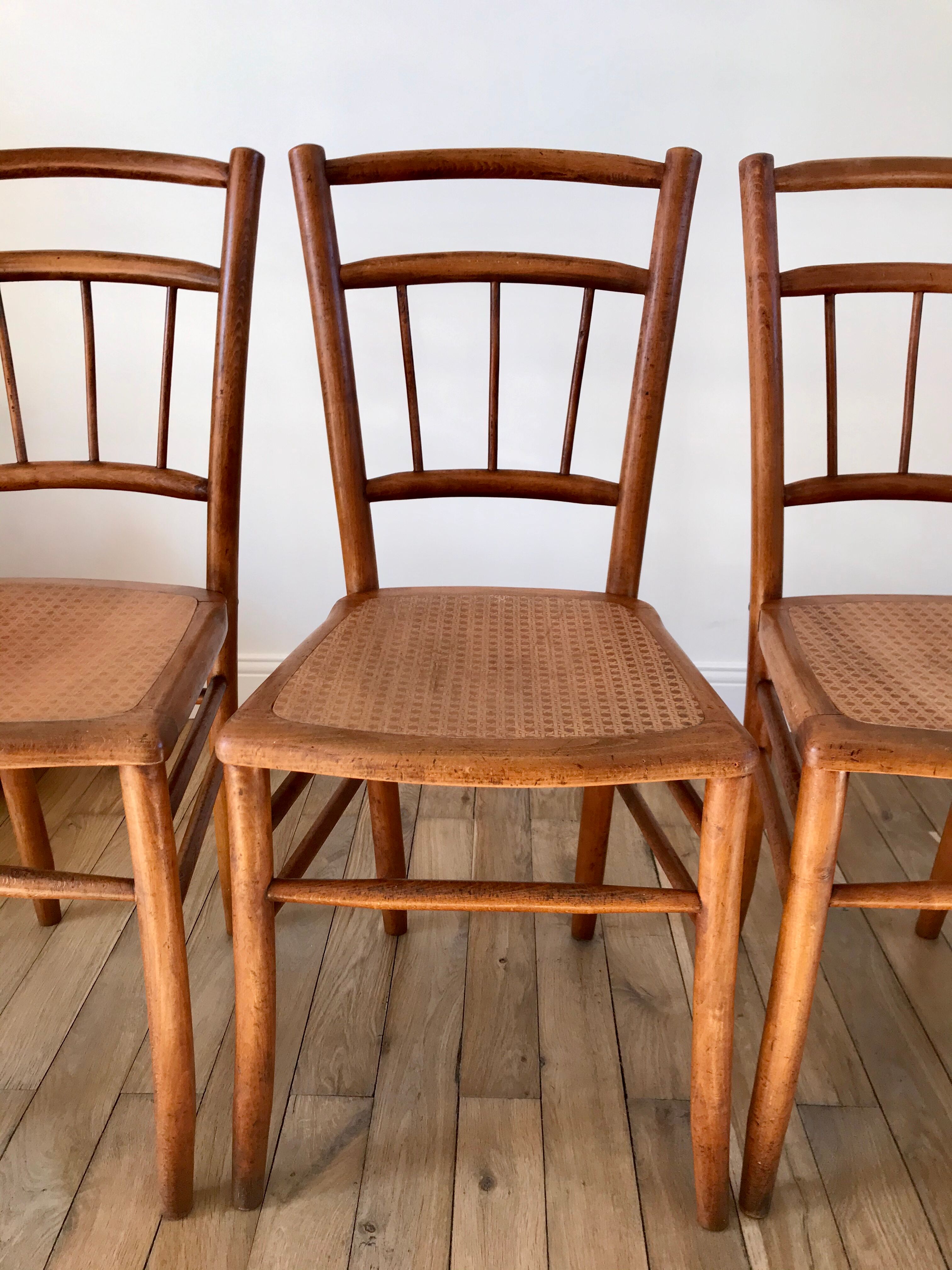 Set of 3 Luterma bistro chairs in beech wood effect canning 40s