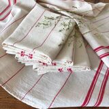 set of 4 new tea towels in white cotton & red stripes