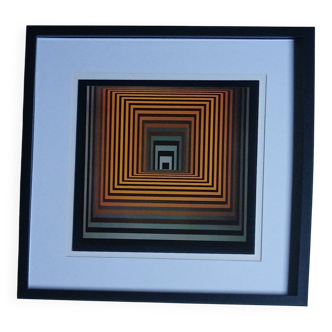 Tableau Vintage Art Optique - Victor Vasarely - Frame 40x40cm