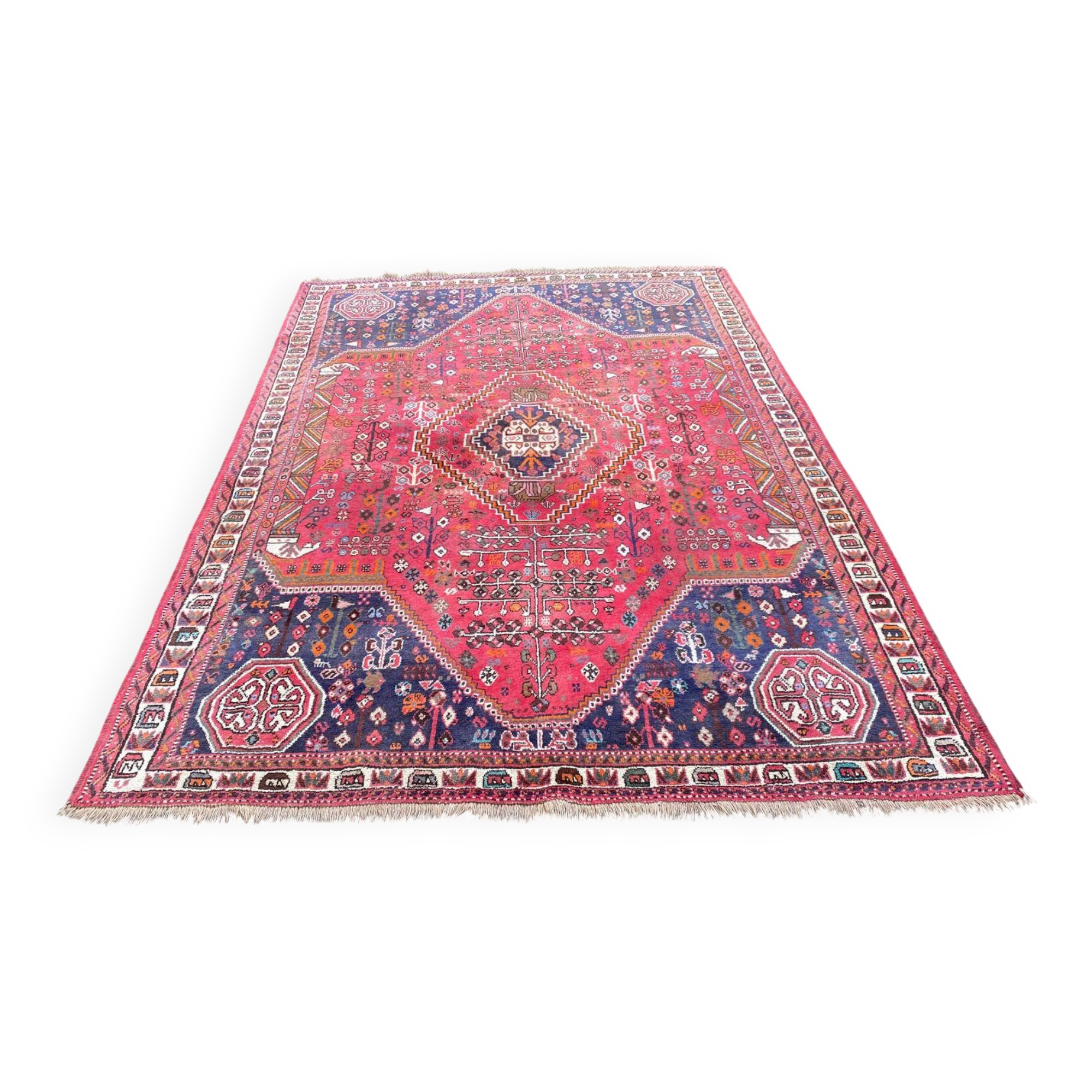 Handmade Persian rug, grey wool, knotted burgundy, 200x300cm