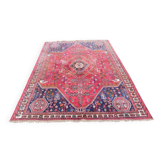 Handmade Persian rug, grey wool, knotted burgundy, 200x300cm