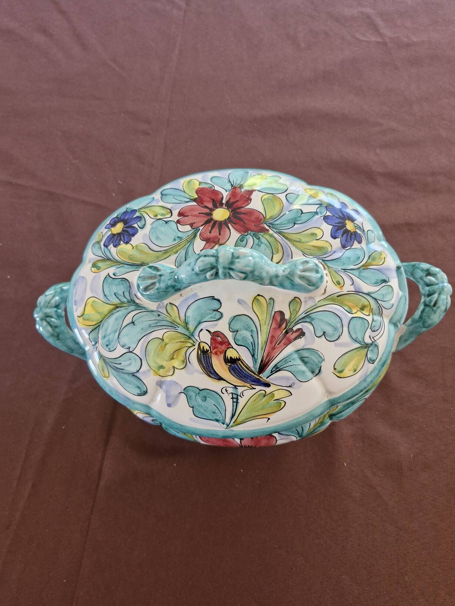 Vintage italian soup tureen in polychrome ceramic – floral decoration – italy