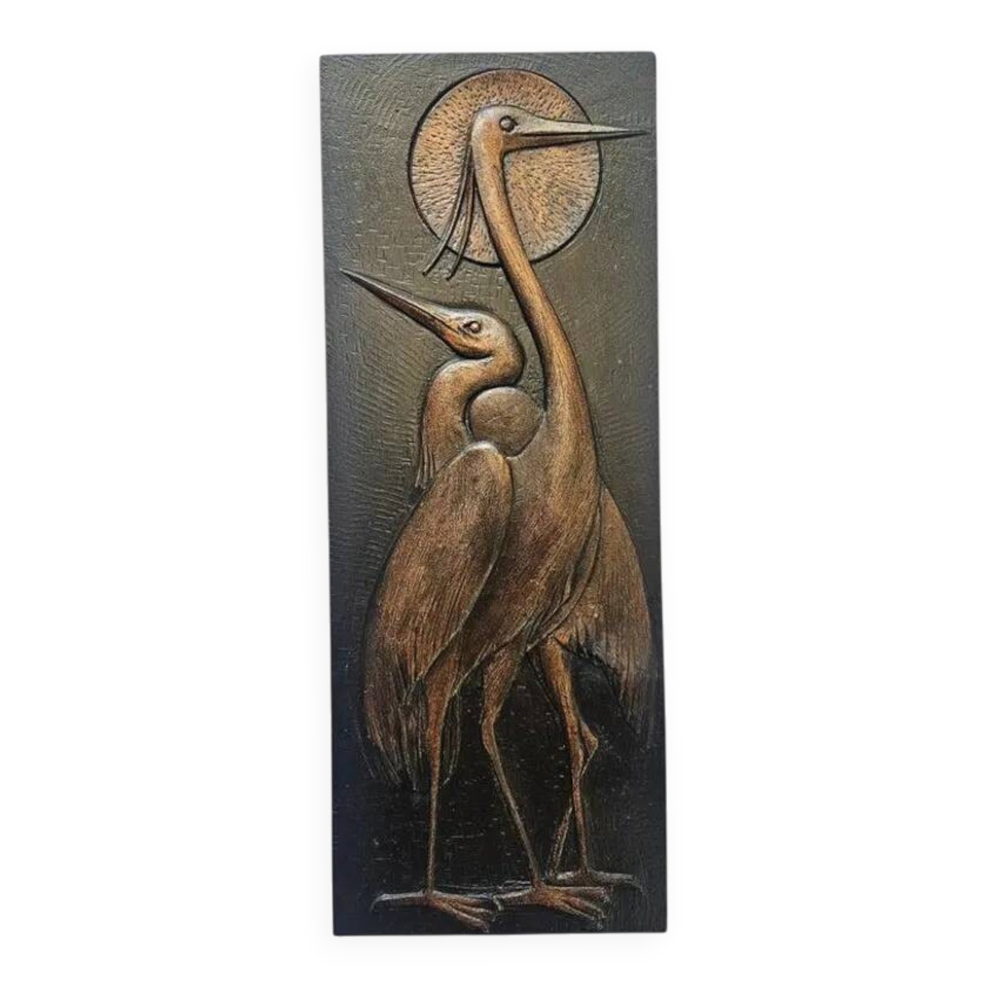 Rare Wall Wood Relief Sculpture of Herons, 1960s