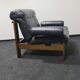 Vintage black leather patchwork and oak lounge chair
