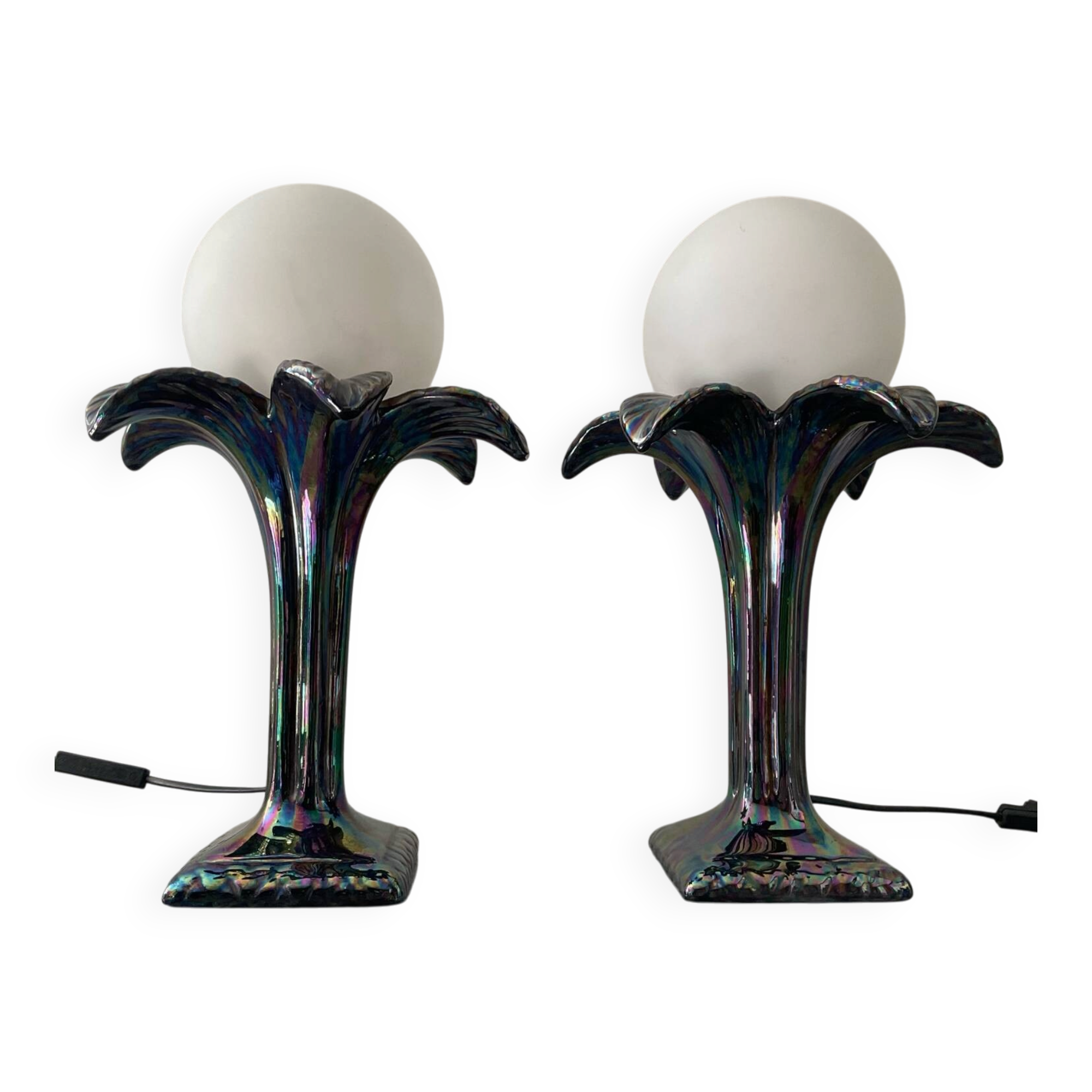 Pair of palm tree lamps in Italian ceramic from the 1970s.