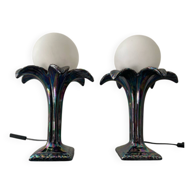 Paire de lampes palmier en céramique italienne des années 70