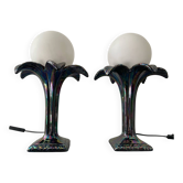 Pair of palm tree lamps in Italian ceramic from the 1970s.