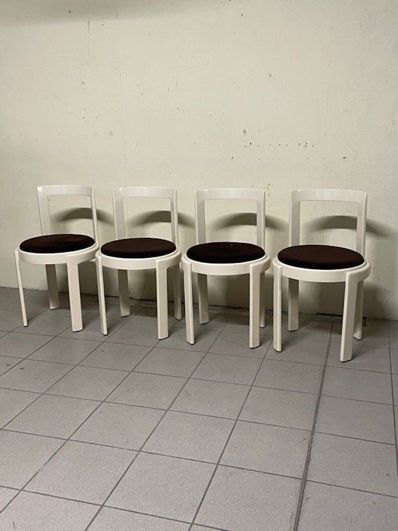 Lacquered wooden chairs with fabric, 1970s, set of 4