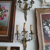 Pair of bronze and crystal sconces