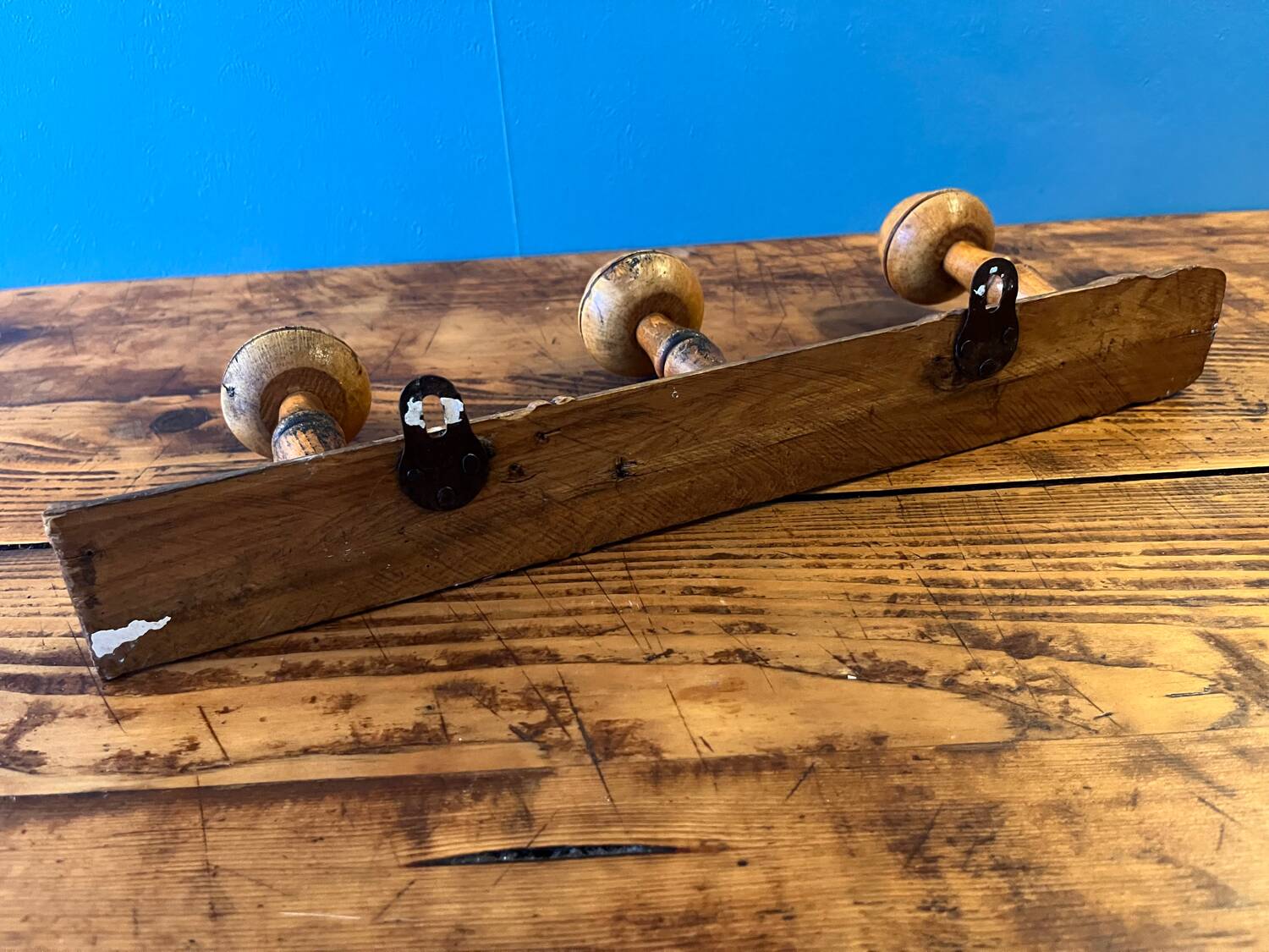 Wooden coat rack from the 60s with 3 hooks