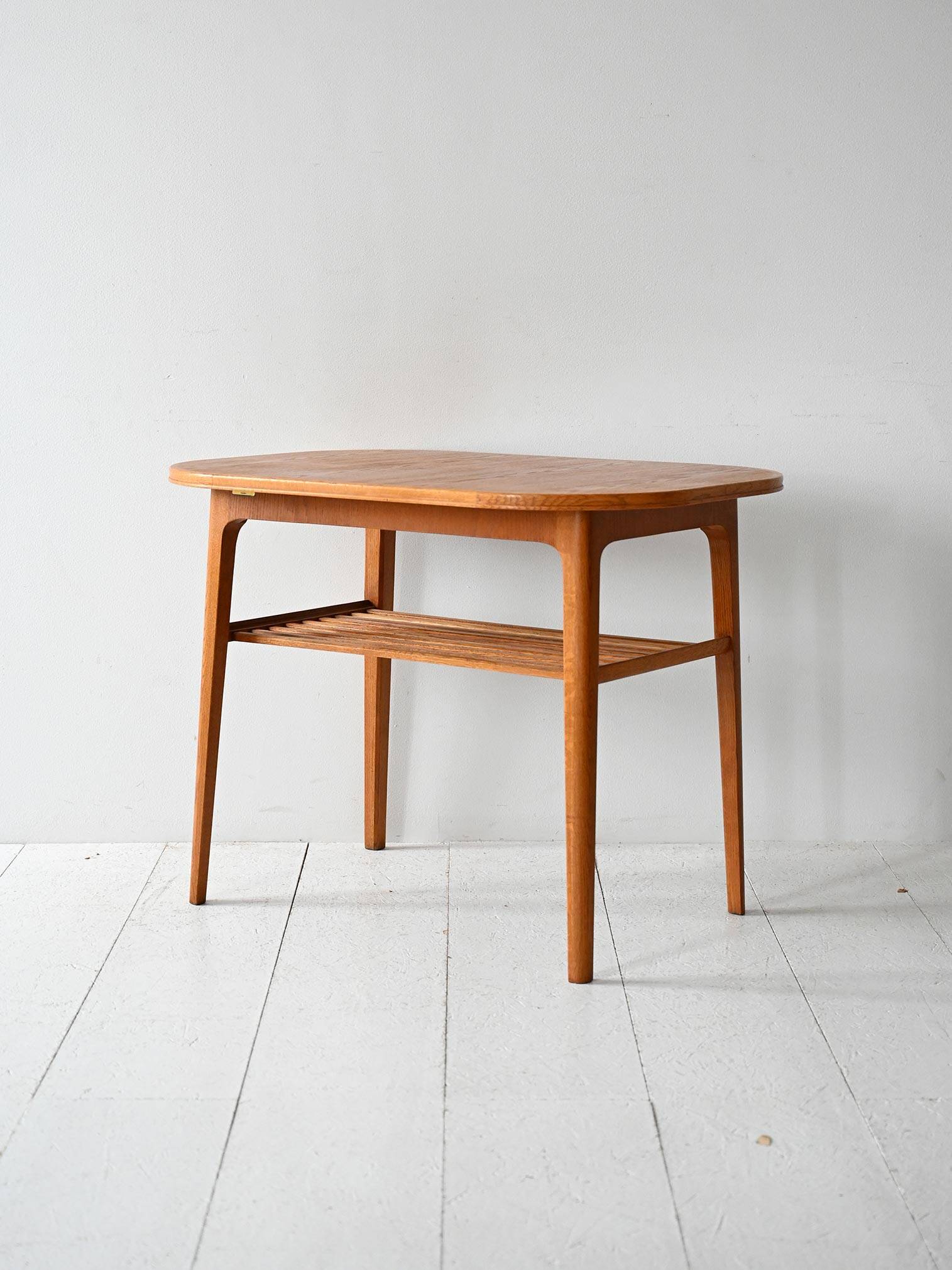 1960s Scandinavian oak coffee table with slatted shelf