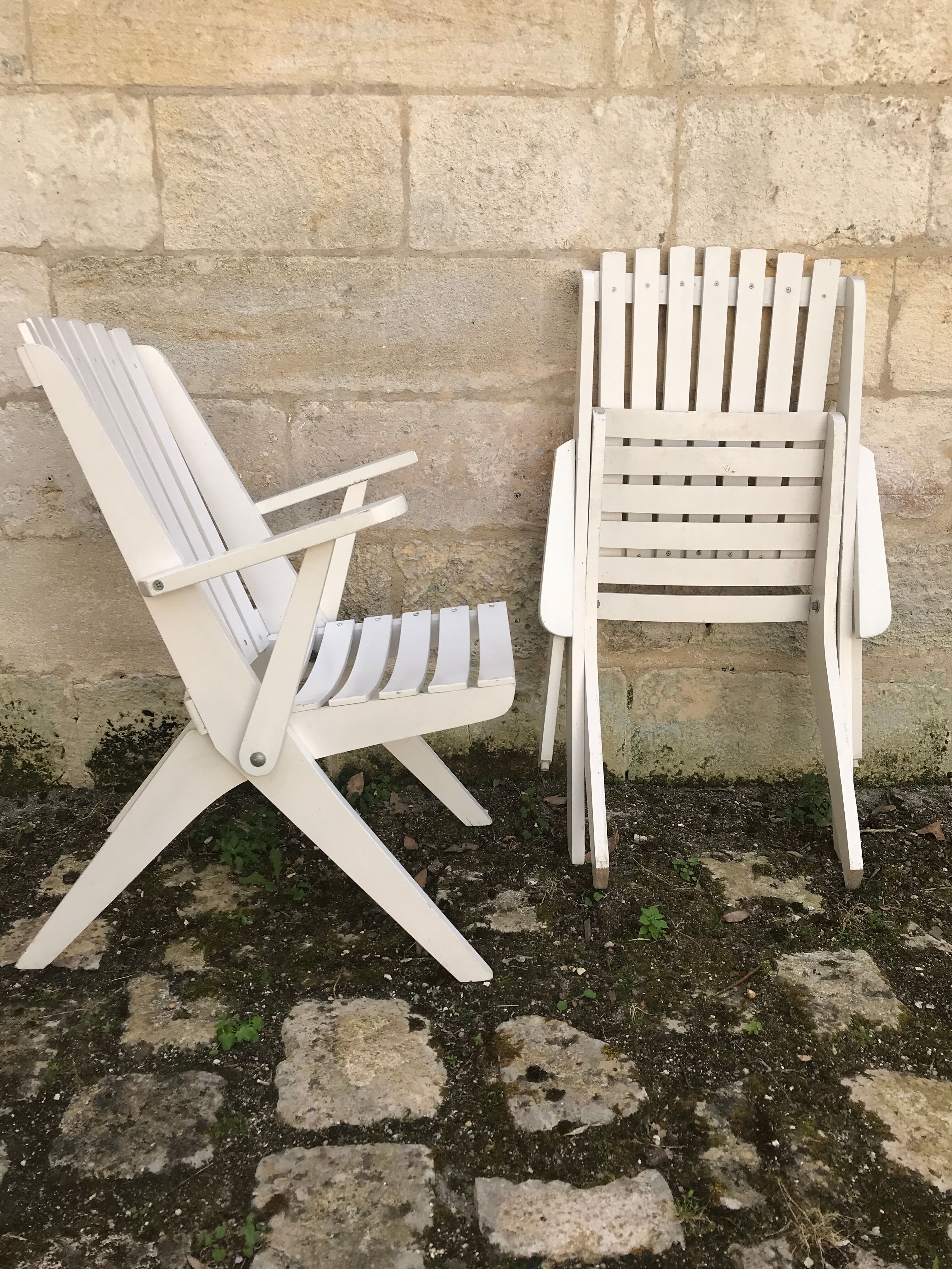 Paire de fauteuils pliables vintage « ciseaux » 1950