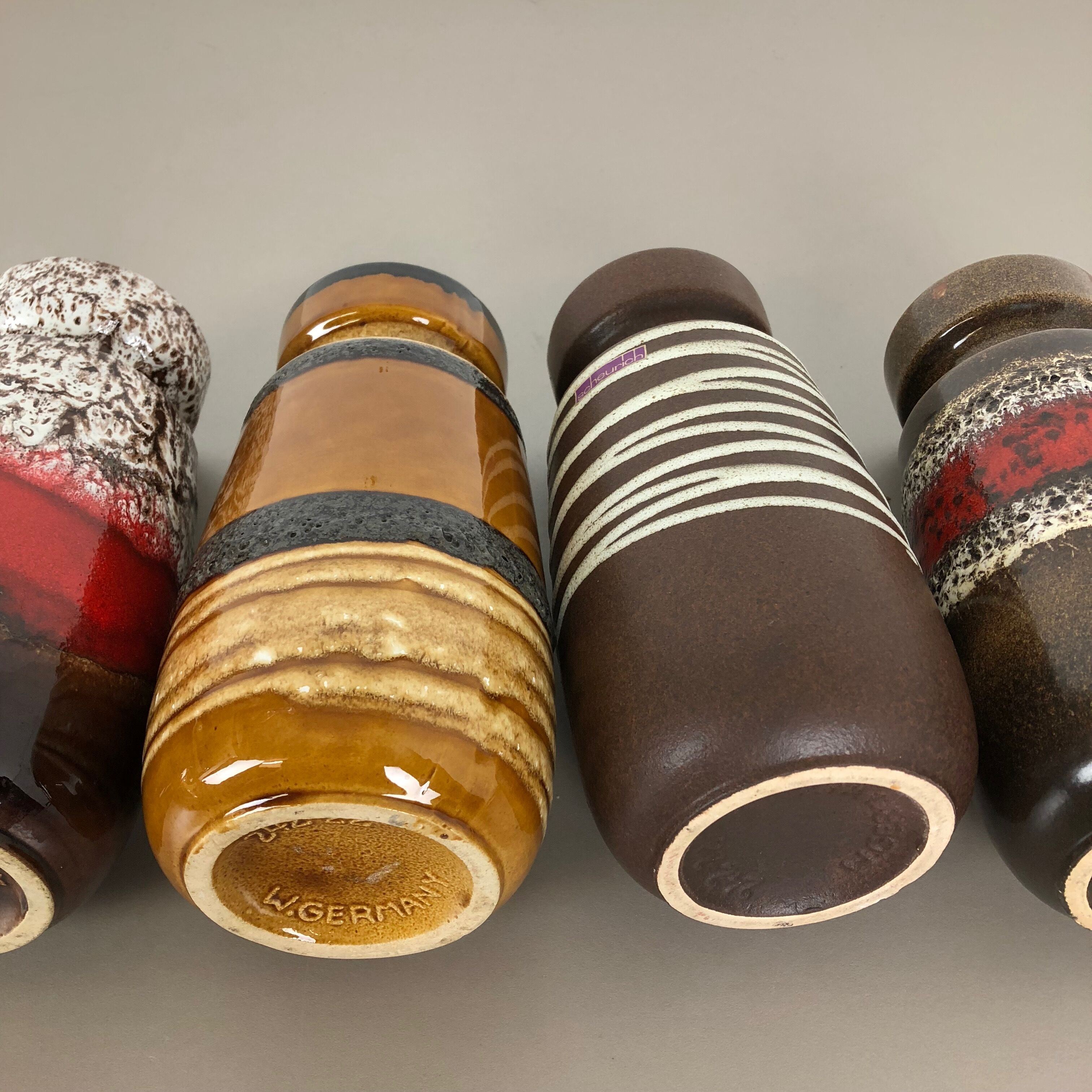 Set of four vintage pottery fat lava "242-22" vases made by Scheurich, Germany