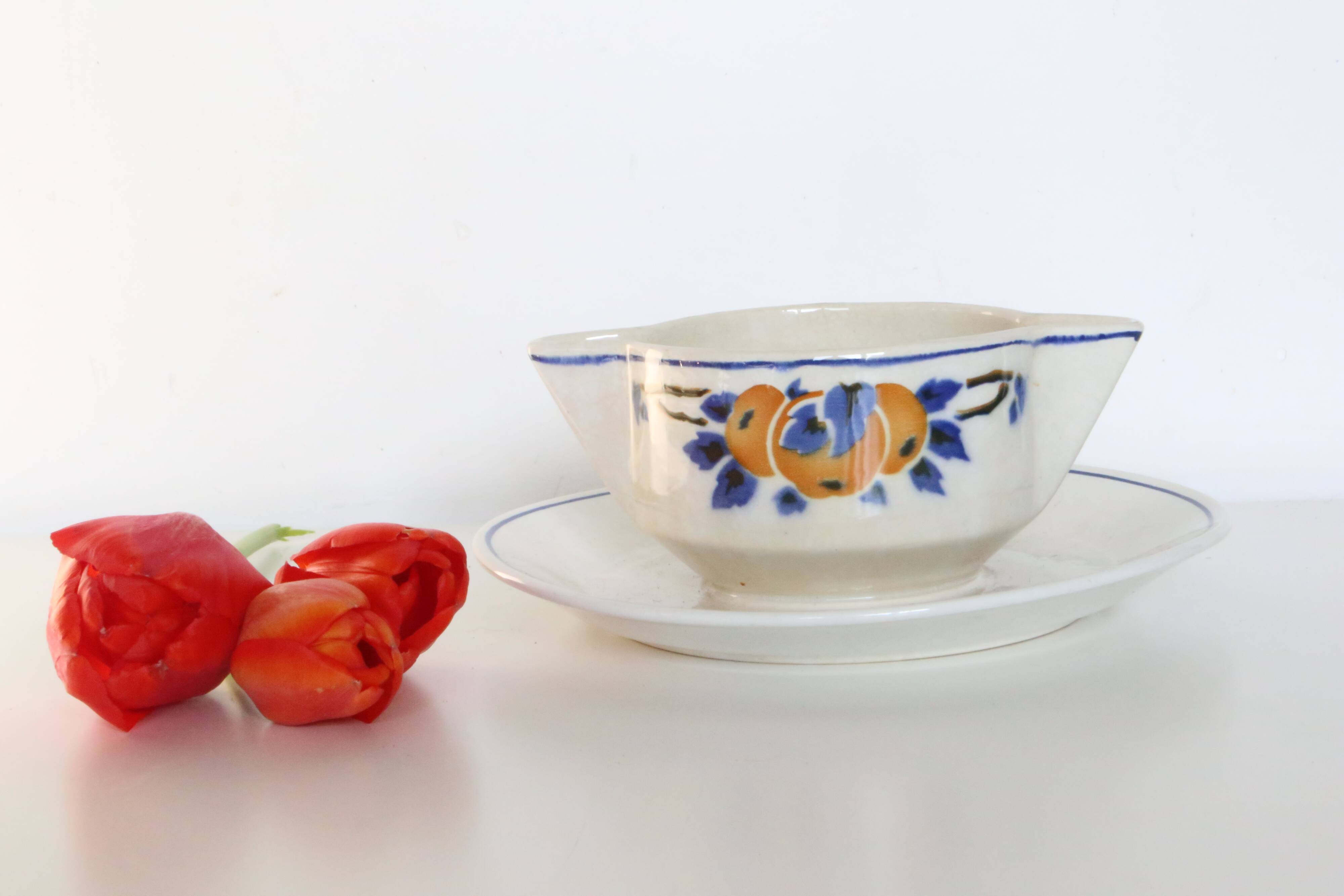 Saucière saint amand, ceramic, décor quebec, 1940/50, vintage french