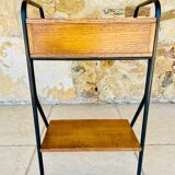 Vintage oak bedside table with black metal legs circa 50s/60s