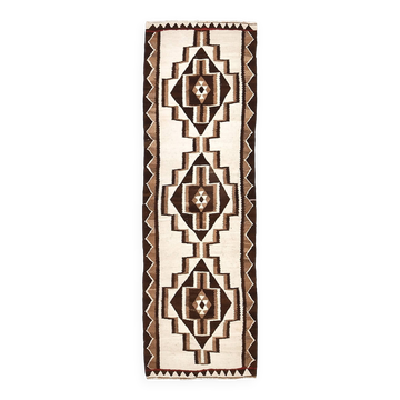 3x9 Brown Cream Turkish Kilim Runner Rug