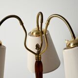 Lampadaire à trois bras en teck et laiton, Scandinavie, années 1940-1950