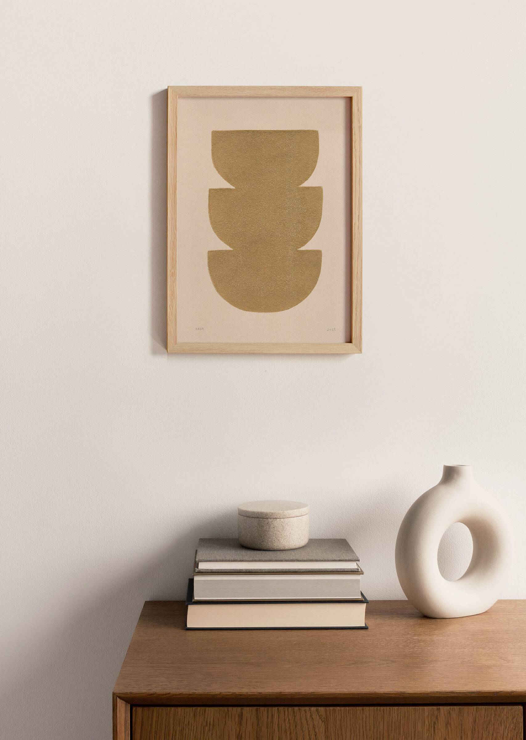 Abstract gold painting on paper, signed Eawy