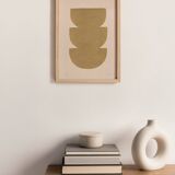 Abstract gold painting on paper, signed Eawy