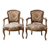 Pair of Louis XV armchairs in floral fabric and wood