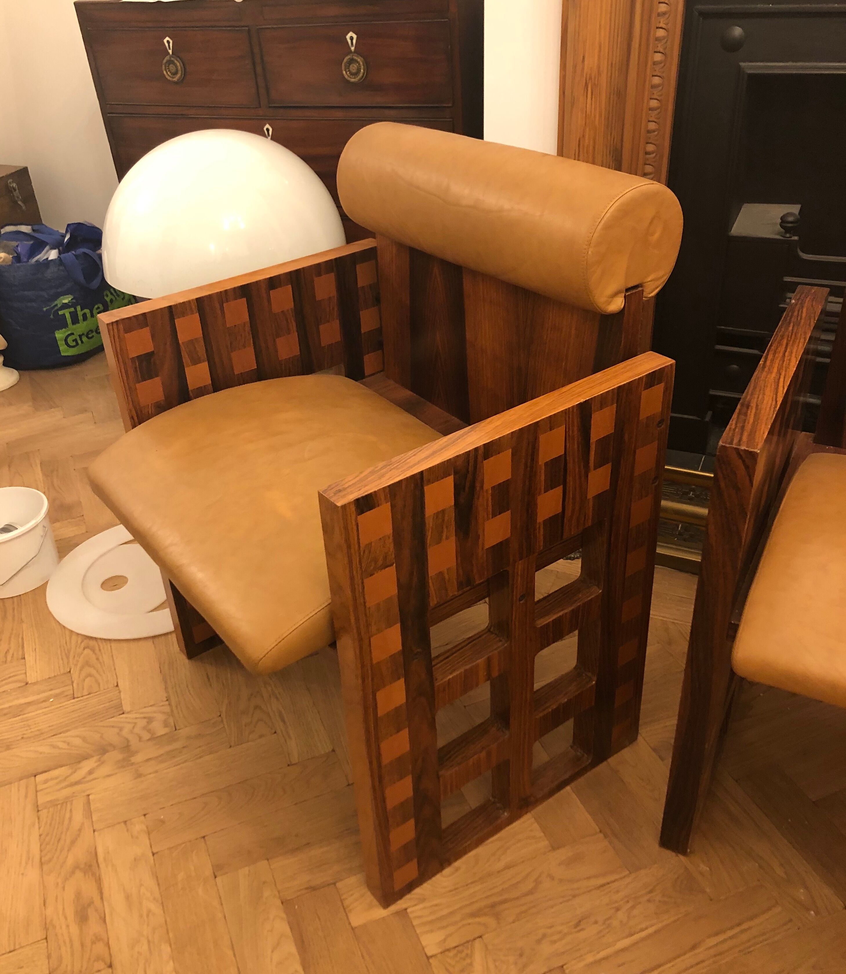 Pair of Mobil Girgi Armchairs, Wood and Leather.