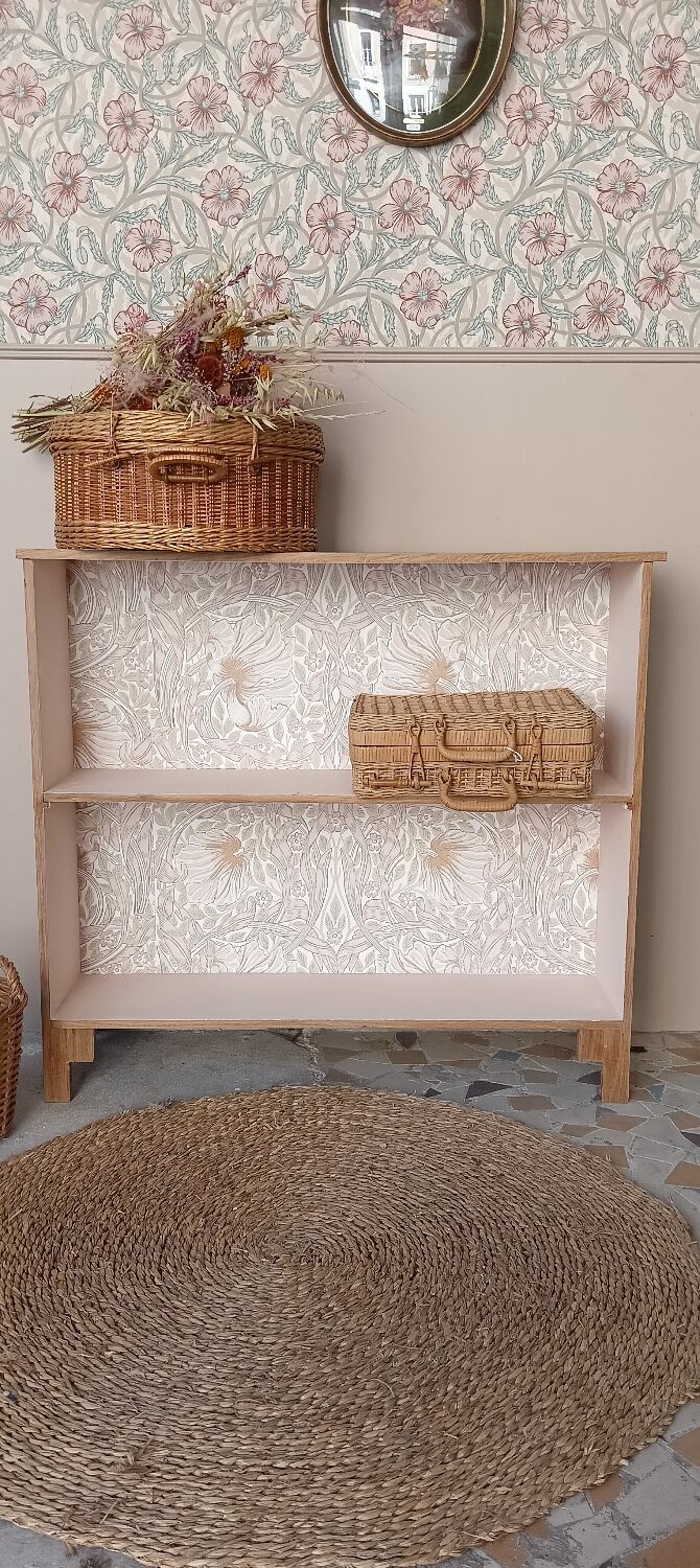 Small pink bookcase and wood