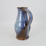 Beautiful blue-brown ceramic pitcher signed under the base