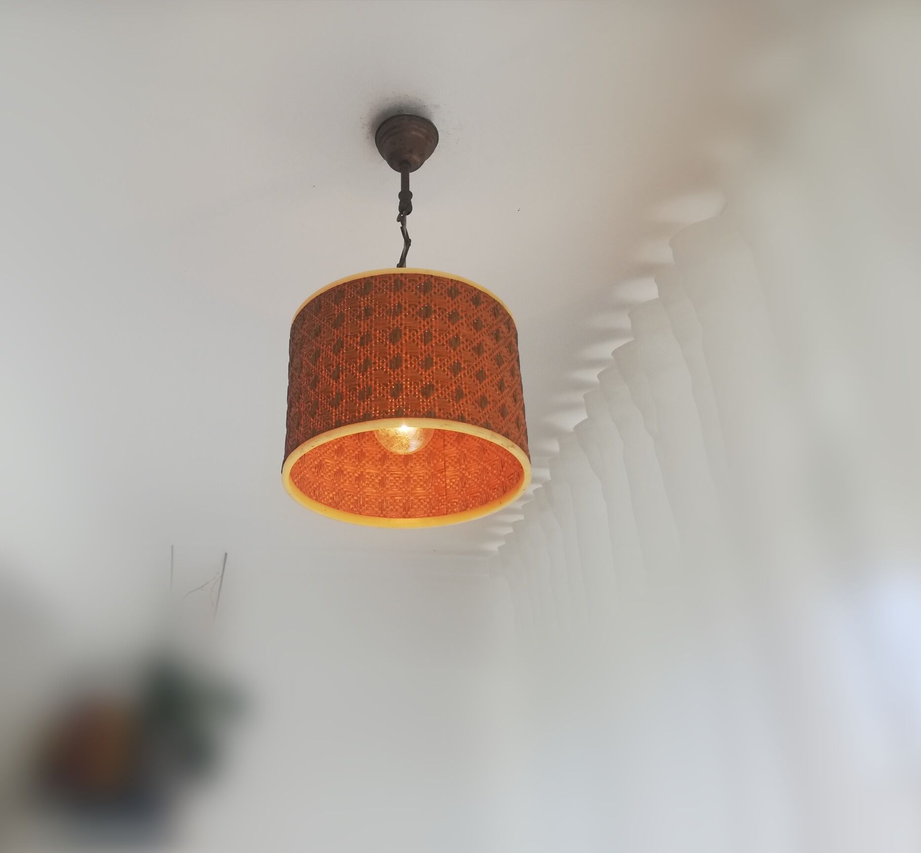 Orange Ceiling lamp vintage 70s made of straw