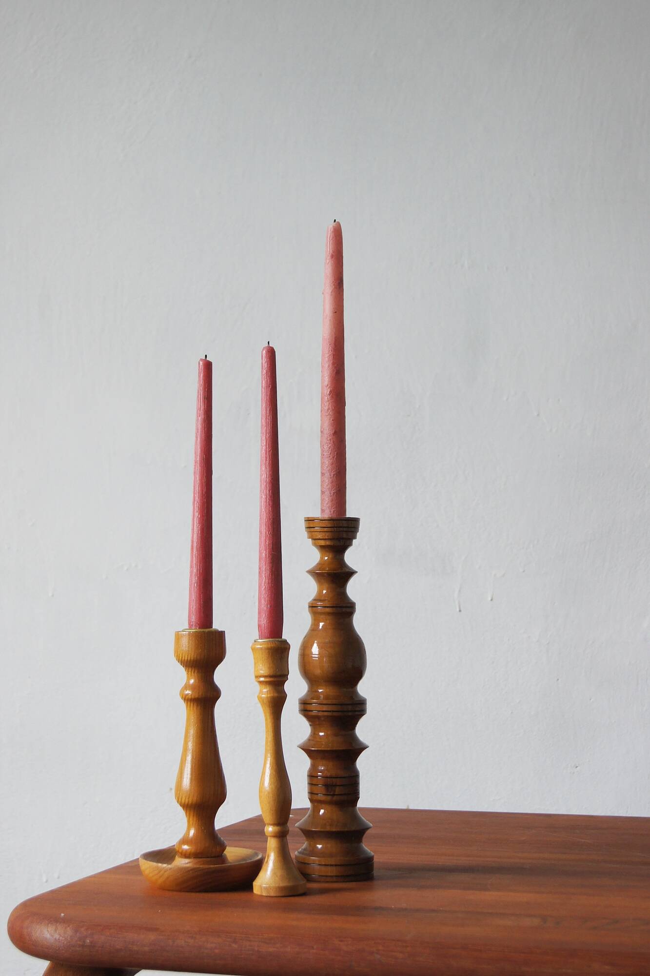 Scandinavian Wooden Candleholders, Set of 3