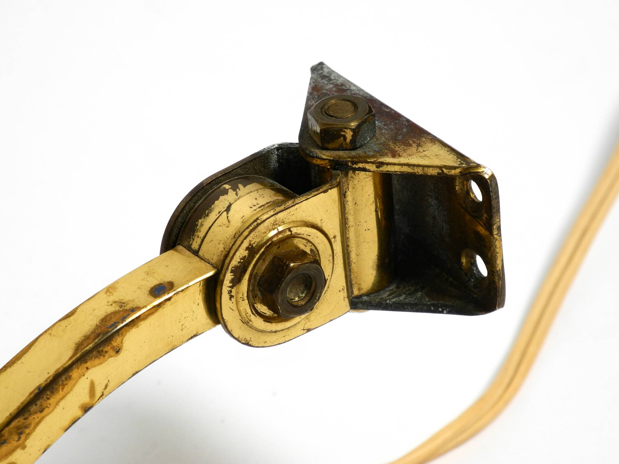 1950s brass extendable scissor wall lamp with aluminum diabolo shade in red