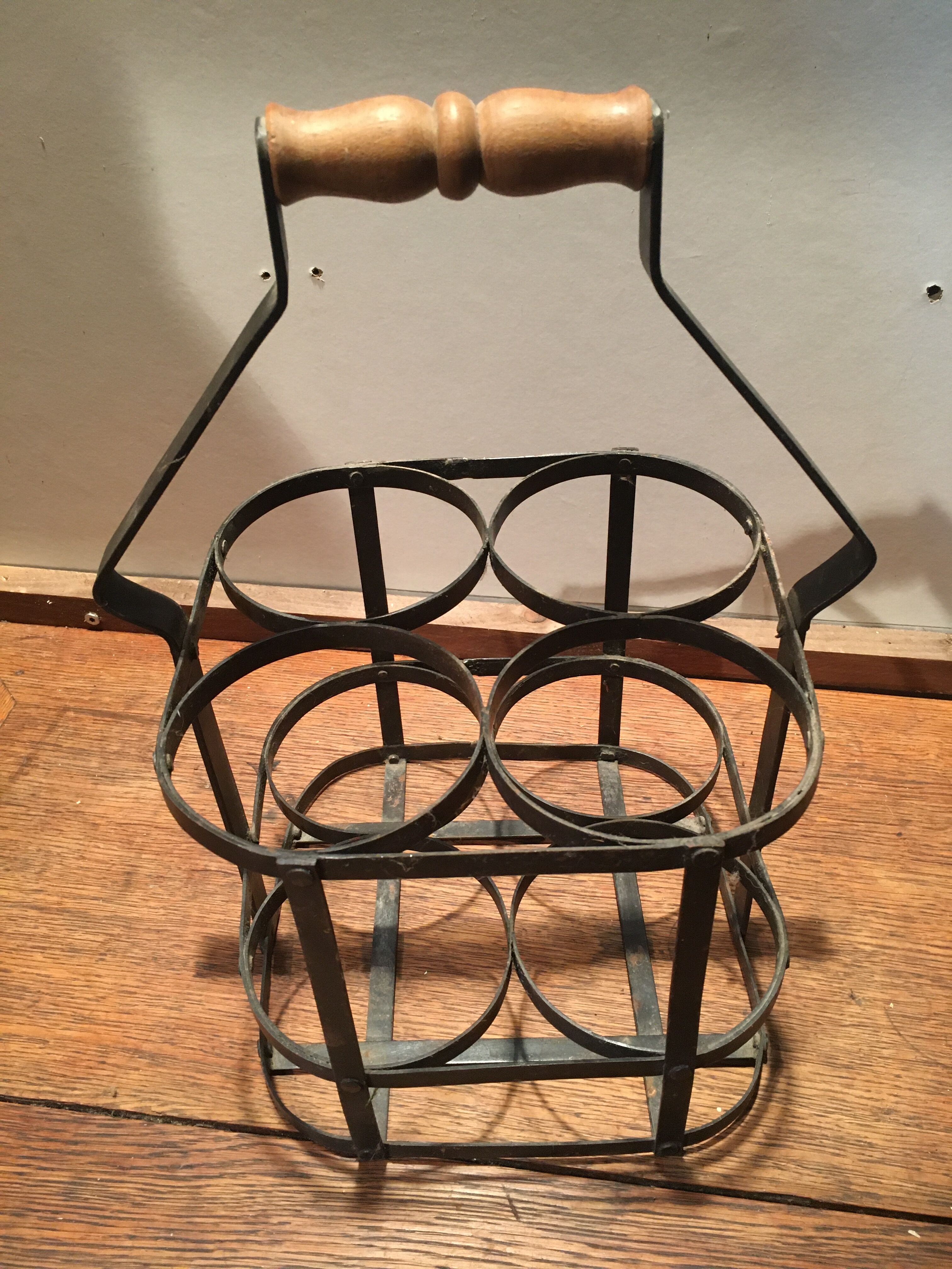 Metal bottle basket and wooden handle