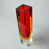 Red and yellow cubic Sommerso vase by Flavio Poli for Seguso, Murano, Italy, 1970