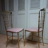 Italian Side Chairs in Golden Brass by Giuseppe Gaetano Descalzi for Chiavari, 1950, Set of 2