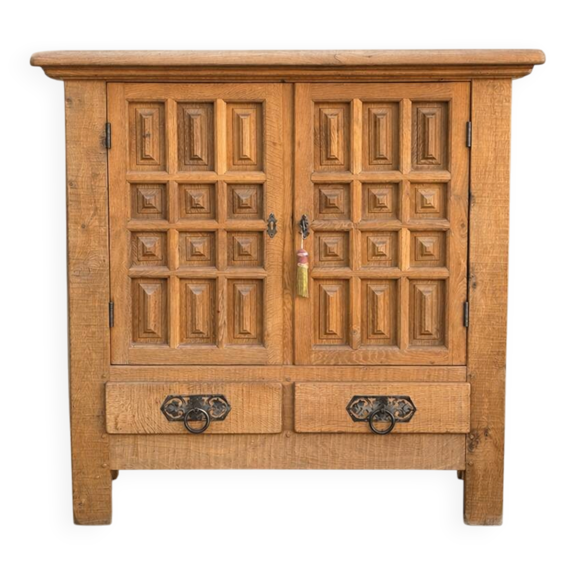 Solid oak buffet – Spanish brutalist style, 1960s