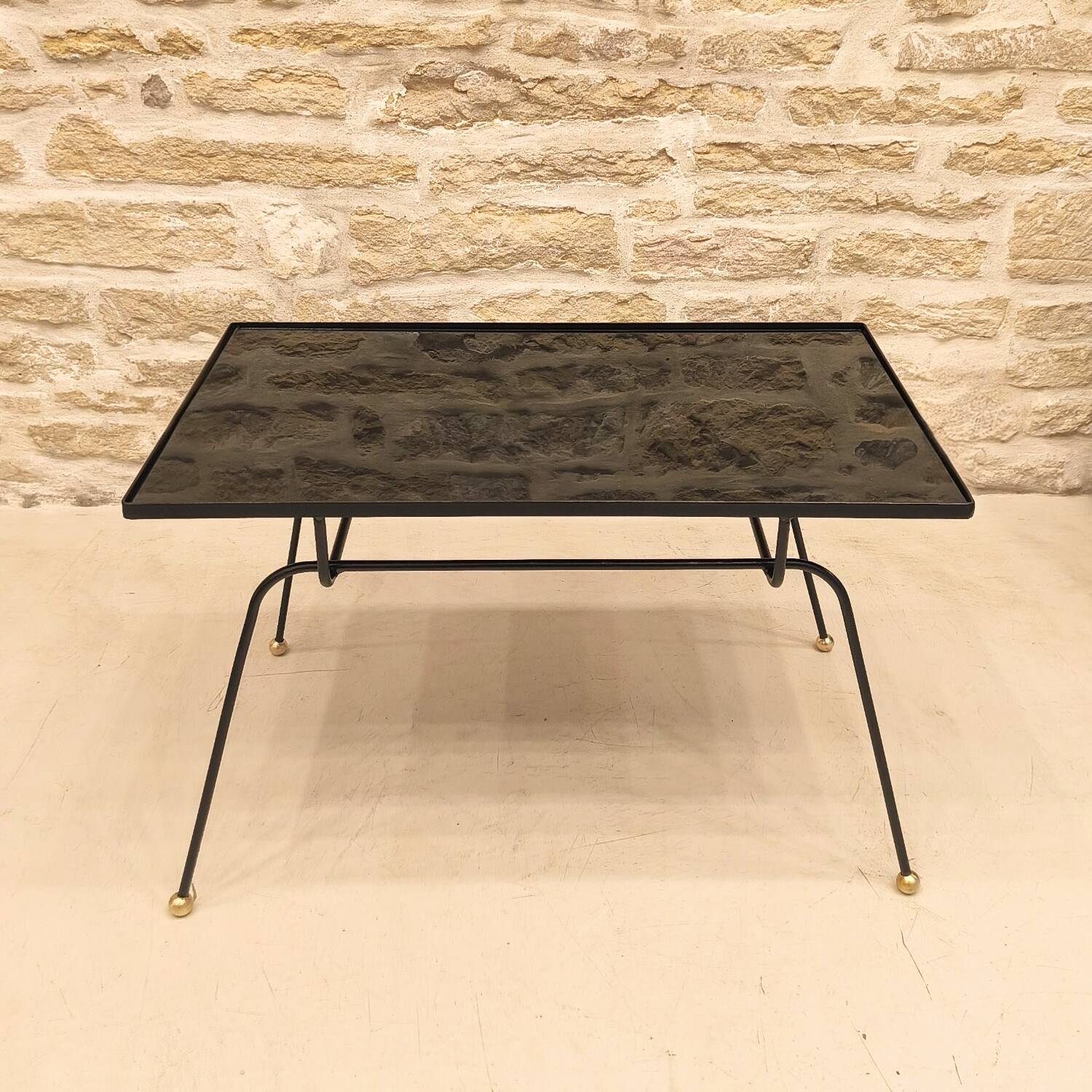 Modernist coffee table in metal and glass, 1950.