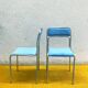 Pair of 70s chrome chairs – sky blue velvet seat